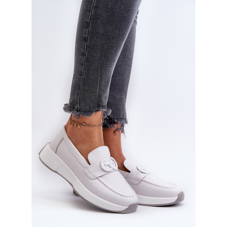 Mocasini de dama din piele pe platforma gri deschis S.Barski LR490 2