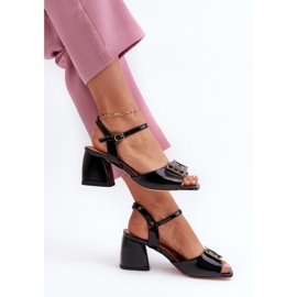 S.Barski Sandale Elegante Din Piele Lacuita Cu Decorat Negru D&amp;A MR38-202 1