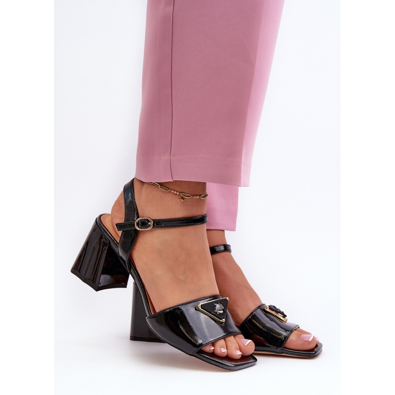 S.Barski Sandale elegante din piele lăcuită cu toc înalt negru D&amp;A MR38-660 2