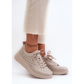 Pantofi de damă ajurat cu pană, piele naturală, bej S.Barski LR482 2