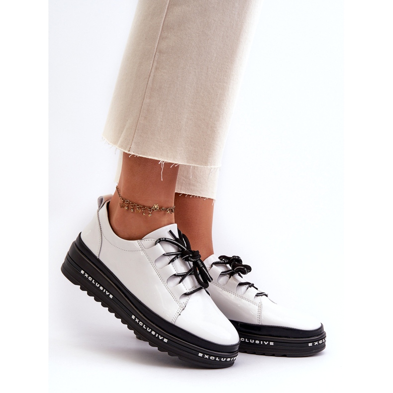 Pantofi dama patentati pe platforma alb S.Barski LR592B 2