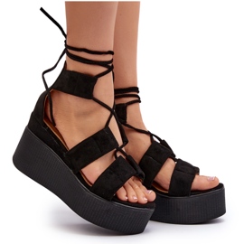 Seastar Sandale damă cu dantelă Helavi negru 4