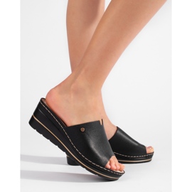 Sandale cu pană de damă confortabile negre negru 1