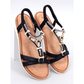 Montier Sandale cu margele negre negru 1 Montier Sandale cu margele negre negru 1