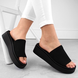 Șlapi de damă din material textil negru de la Sergio Leone SK083H 1