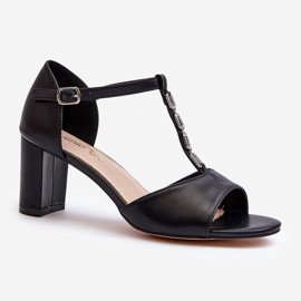 Sandale De Dama Cu Toc Inalt Cu Curea Decorativa, Piele Ecologica, Triavera Neagra negru 1