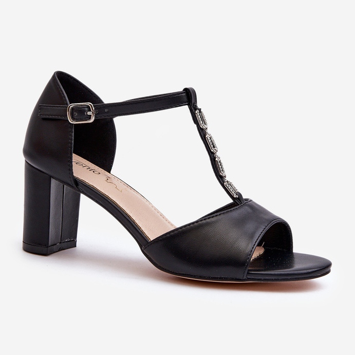 Sandale De Dama Cu Toc Inalt Cu Curea Decorativa, Piele Ecologica, Triavera Neagra negru 1