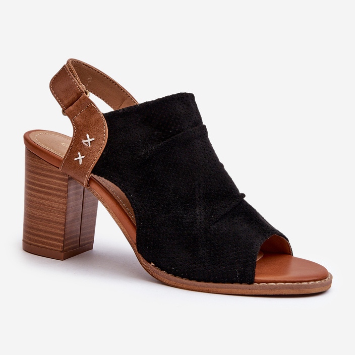 Sandale de damă ajurate pe un toc înalt Rosca neagră negru 1