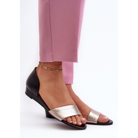 Sandale din piele Maciejka 1971-67 Negru și Aur de aur 2