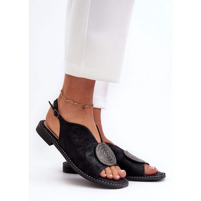 Sandale Dama Cu Decorat Pe Tocuri Plate S.Barski KV24-057 Negru 2