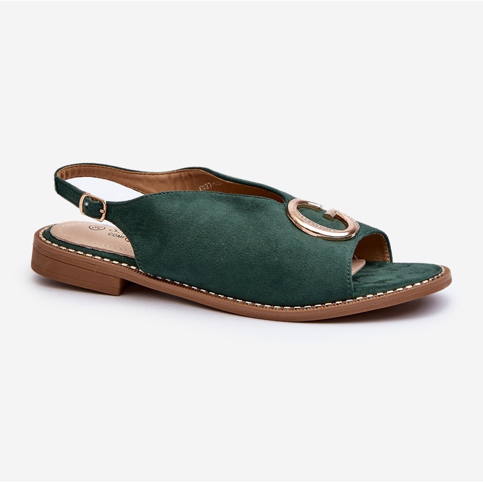 Sandale De Dama Elegante Cu Decoratie, Din piele intoarsa Eco S.Barski KV27-058 Verde 1