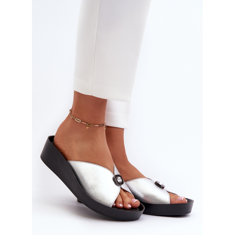 Flip-flops Damă Piele Cu Decor Argintiu S.Barski KV27-027 2