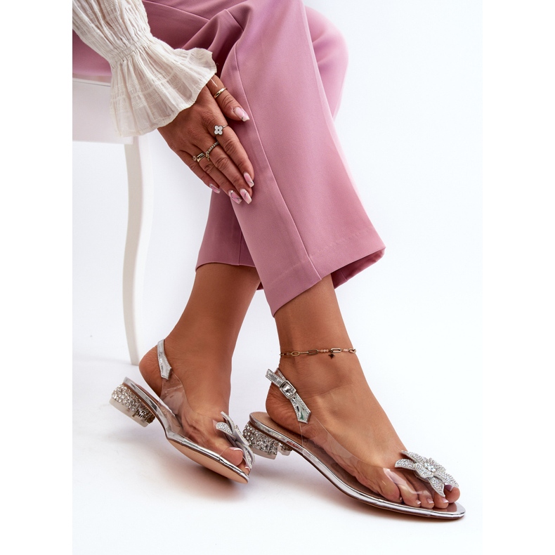 S.Barski Sandale Transparente Toc Cu Decor Argintiu D&amp;A MR38-383 1