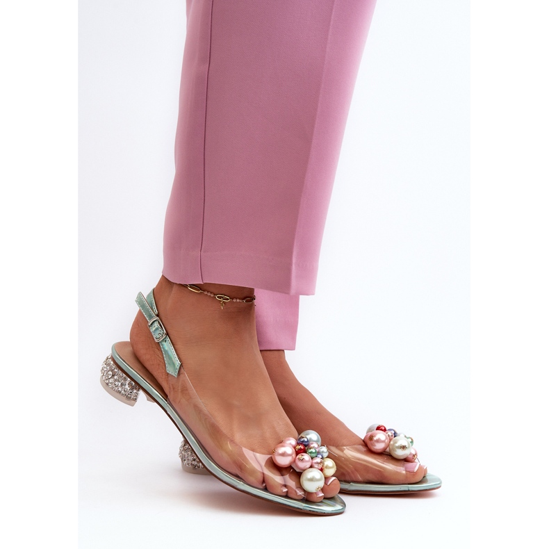 S.Barski Sandale Transparente Toc Cu Decor Verde D&amp;A MR38-368 2