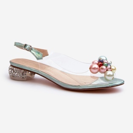S.Barski Sandale Transparente Toc Cu Decor Verde D&amp;A MR38-368 1