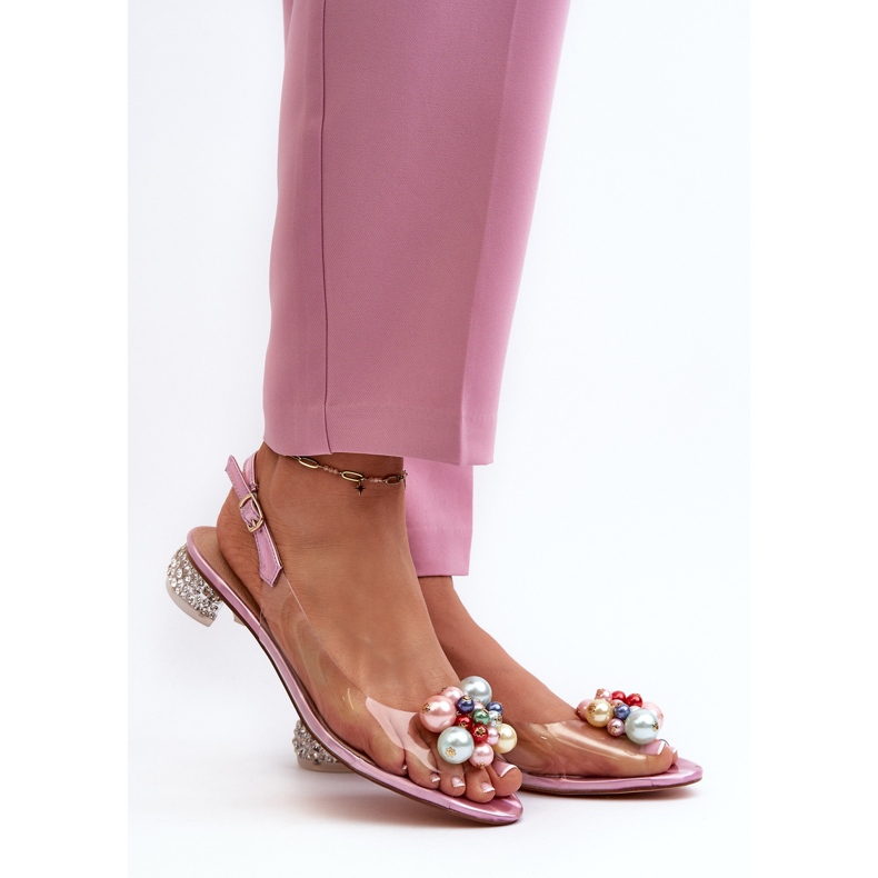 S.Barski Sandale Transparente Toc Cu Decor Roz D&amp;A MR38-368 2