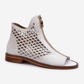 Sandale Zazoo 977/L Piele Ajurata Cu Fermoar, Alb 1
