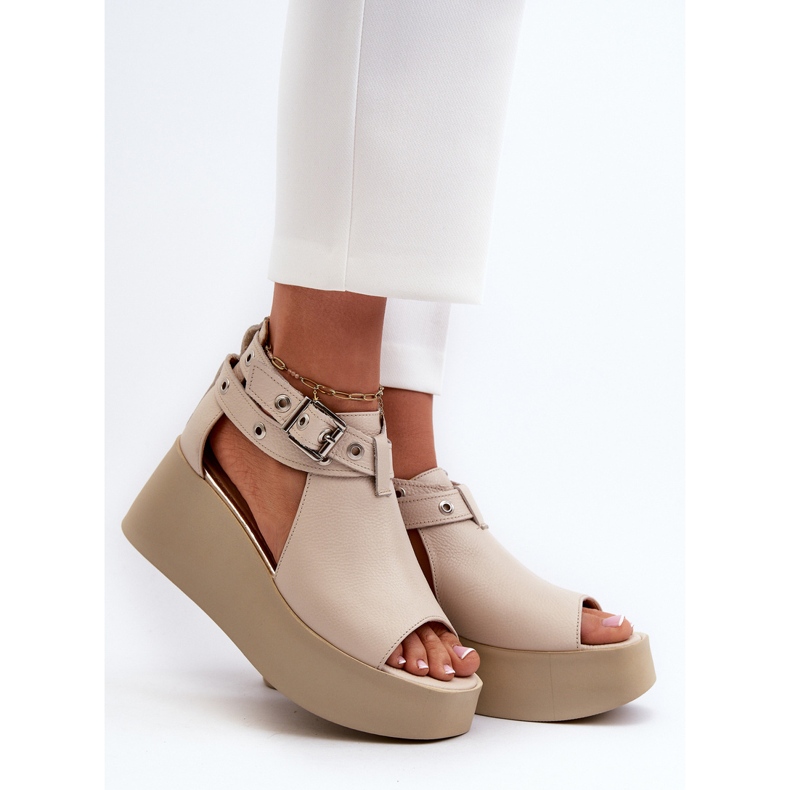 Sandale cu pană din piele Zazoo 1732, bej 2