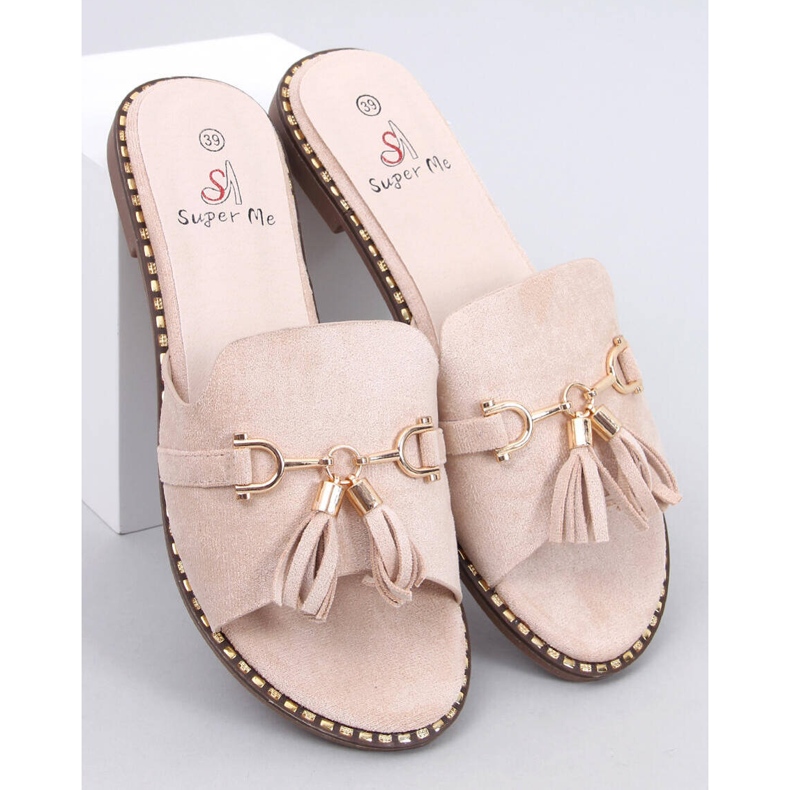 Slapi Lapierr Beige cu franjuri bej 1