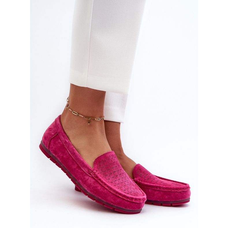 Mocasini dama din piele intoarsa fuchsia S.Barski LR755 roz 2