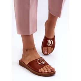 Slapi de damă pe talpă plată cu decor, Brown Amoonia maro 2