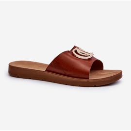 Slapi de damă pe talpă plată cu decor, Brown Amoonia maro 1
