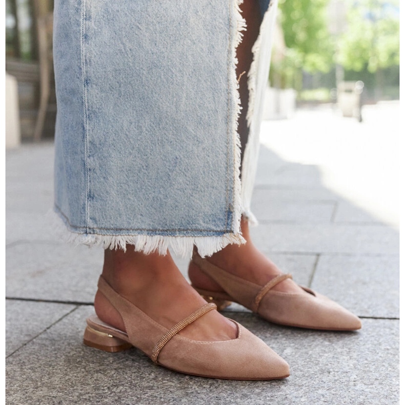 Balerini bej cu inserție din piele de la Morcosa 1 Balerini bej cu inserție din piele de la Morcosa 1