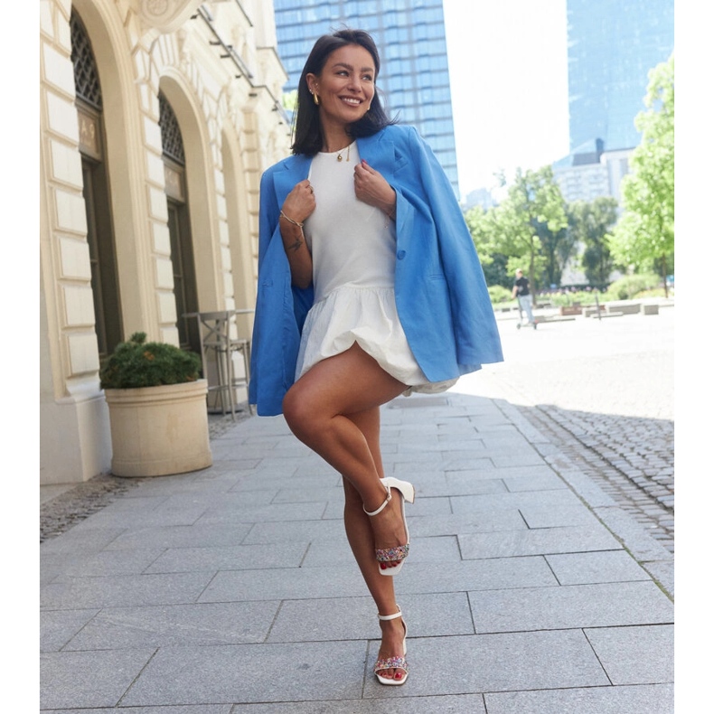 Sandale cu toc înalt cu pietre Ghuson colorate alb 1