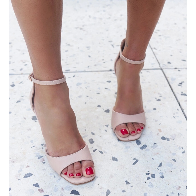 Sandale Askern din piele ecologica cu toc inalt bej 1