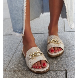 Șlapi Ranime cu inserție din piele bej 1