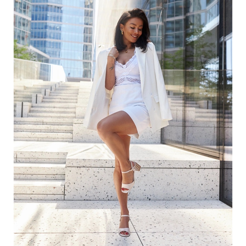 Sandale cu inserție de piele pe toc înalt bej 1