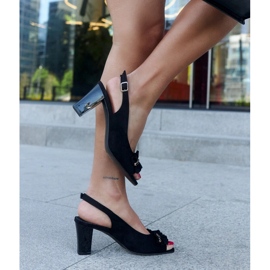 Sandale Mukaram cu toc inalt cu volan decorativ negru 1