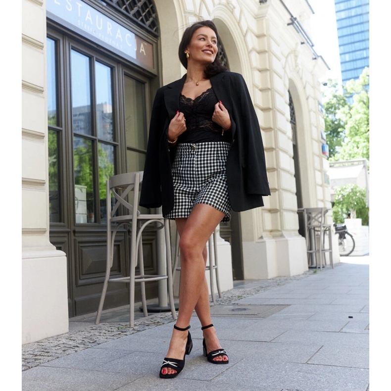 Sandale bloc cu branț din piele Rihab negru 1