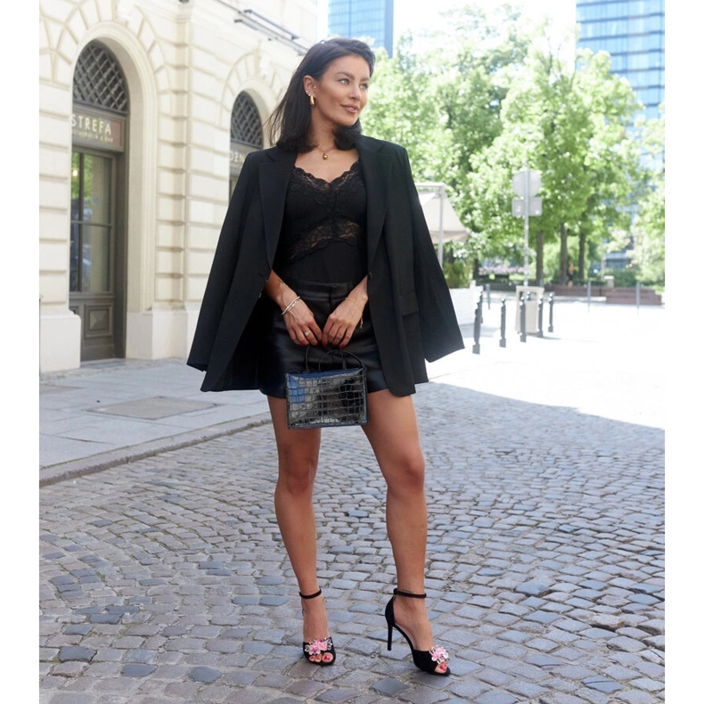 Sandale cu toc înalt cu branț din piele Rasheda negru 1