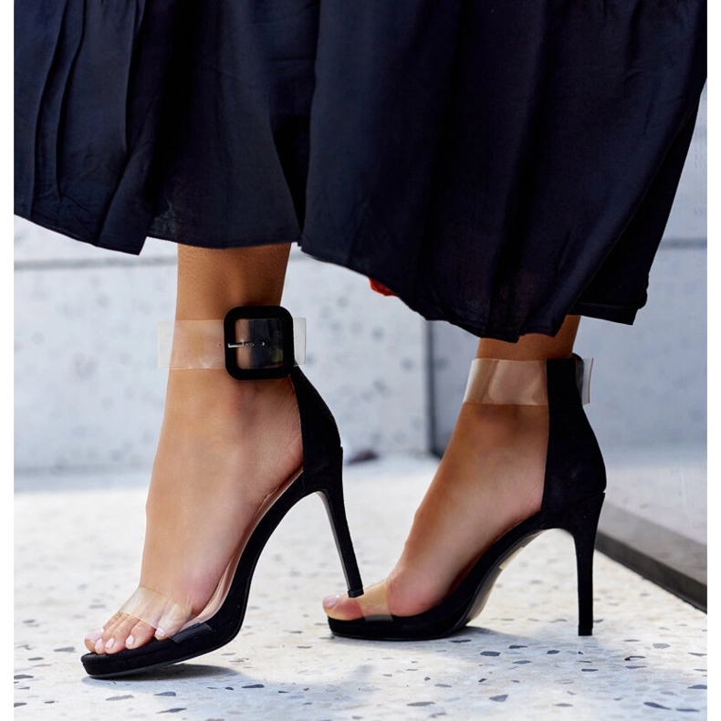 Sandale Janan cu toc inalt cu partea superioara transparenta negru 1