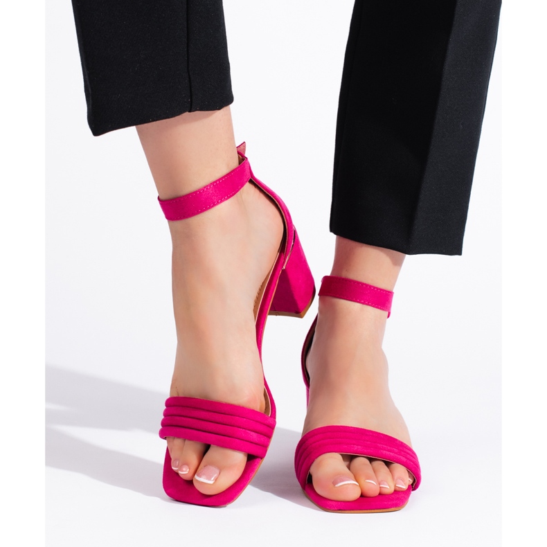 Sandale din piele intoarsa cu toc inalt fucsia roz 1