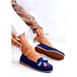 Evento Mocasini de dama din piele intoarsa cu franjuri, bleumarin albastru 1 Evento Mocasini de dama din piele intoarsa cu franjuri, bleumarin albastru 1
