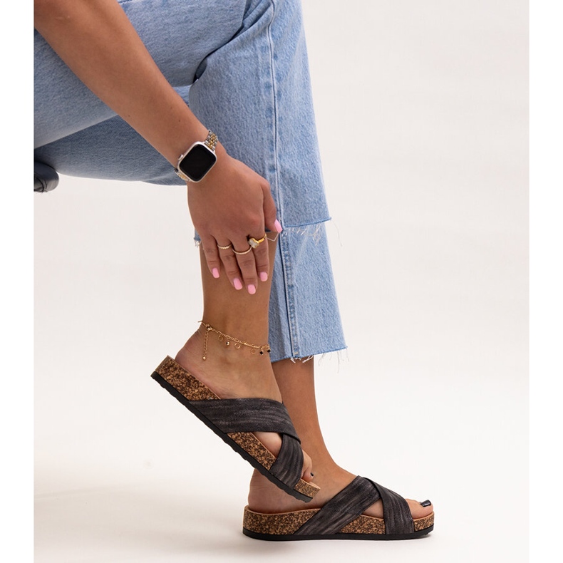 Papuci cu talpă din plută lucioasă Ribera negru 1