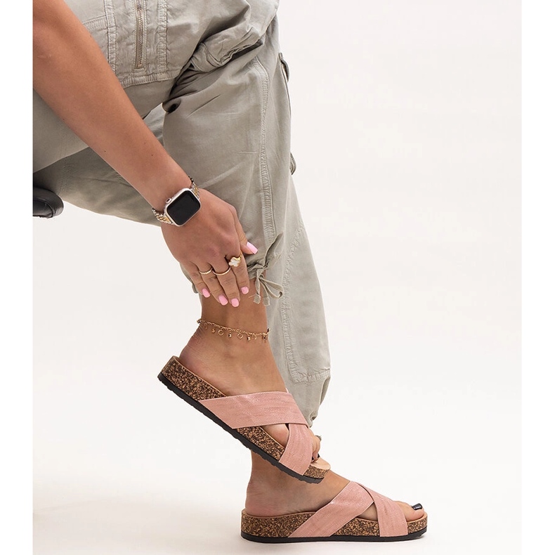 Papuci cu talpă din plută lucioasă Ribera roz 1