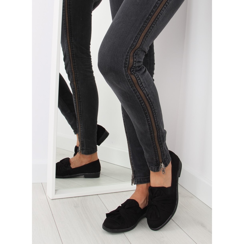 Mocasini de dama negre cu fundita neagra negru 2