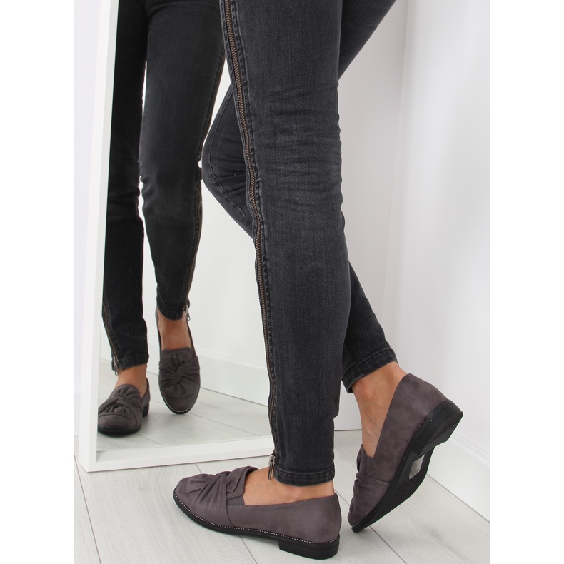 Mocasini de dama cu fundita gri gri 2