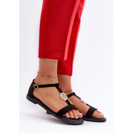 Sandale Plate Dama Cu Decoratie Aurie Vinceza 17321 Negru 2