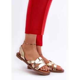Sandale plate de damă din piele ecologică Vinceza 17347 Gold de aur 2