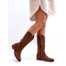 Vinceza Cizme ajurate la jumătatea gambei Kleorelia maro 4