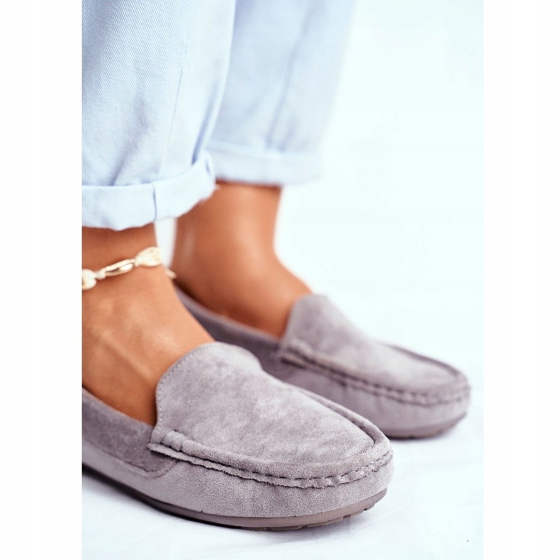 Evento Mocasini din piele intoarsa gri de dama 4