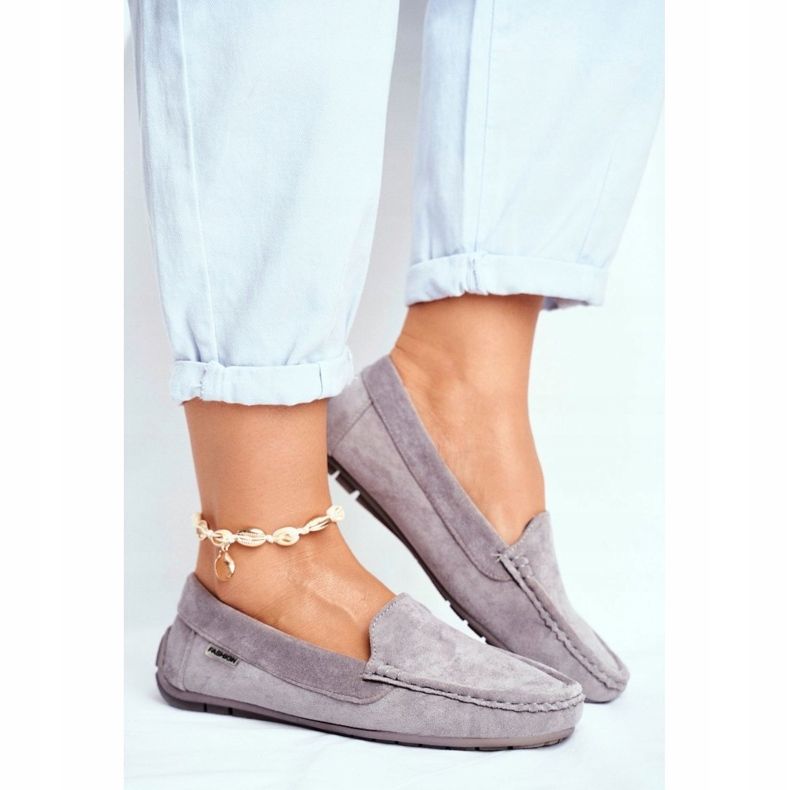 Evento Mocasini din piele intoarsa gri de dama 2