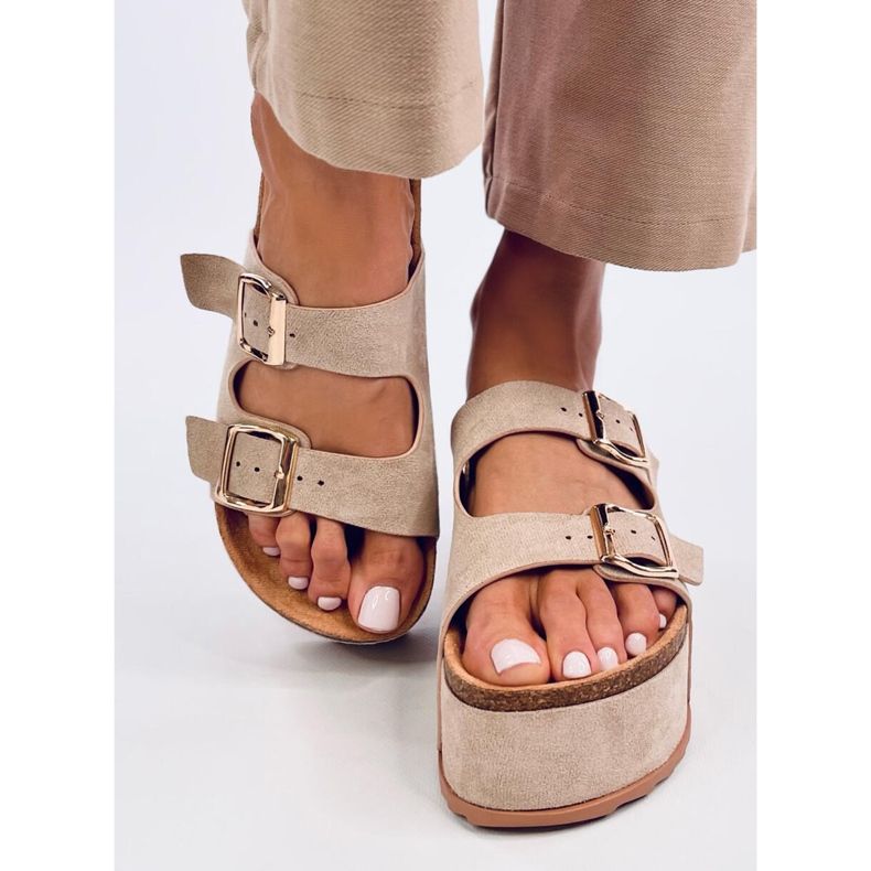 Papuci cu platformă din plută Galzai Khaki bej 1