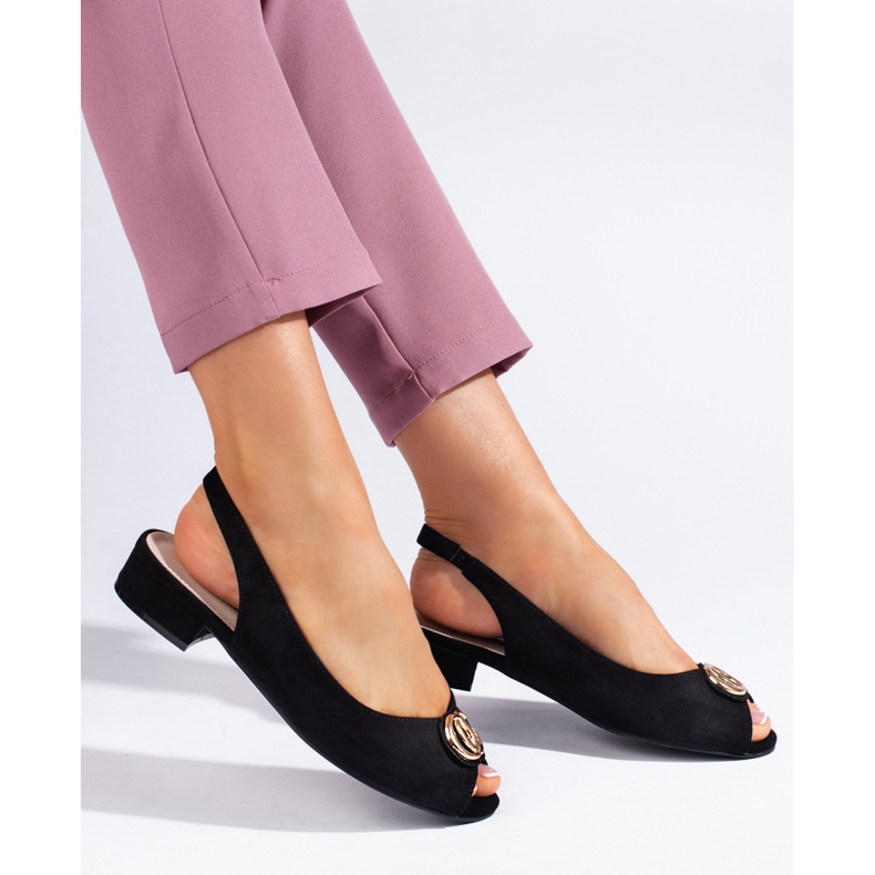 Sandale de damă din piele intoarsa neagra negru 1