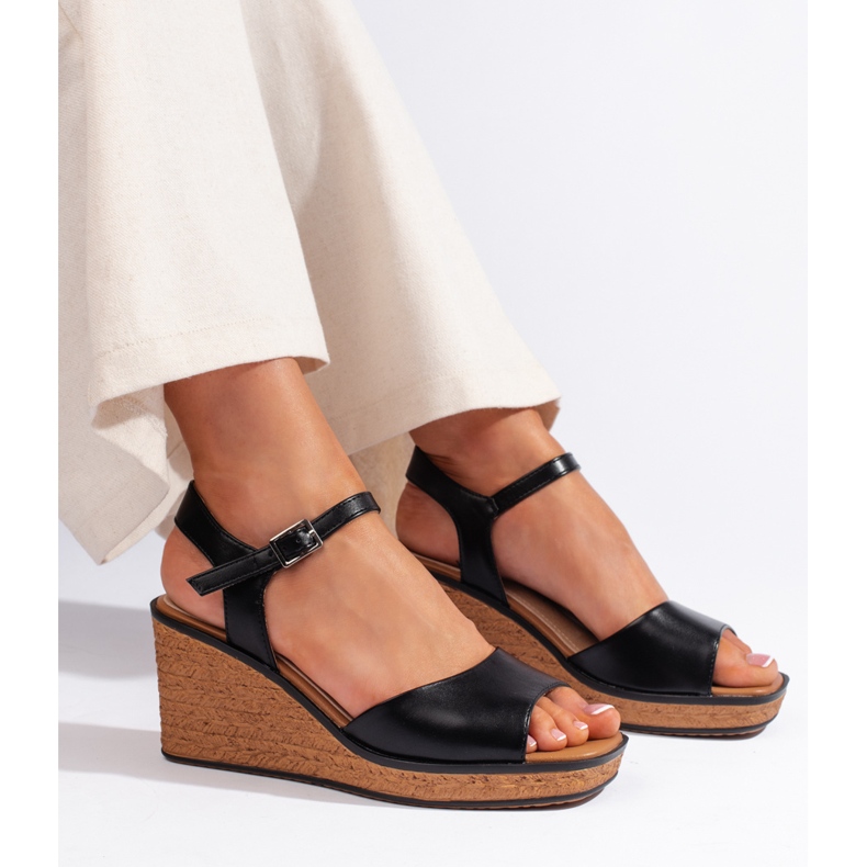 Sandale cu pană negre de damă de la Sergio Leone negru 1