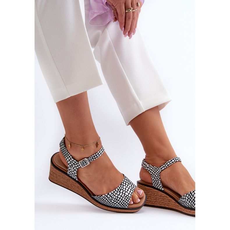 Sandale cu pană pentru femei Sergio Leone SK303 alb și negru 1